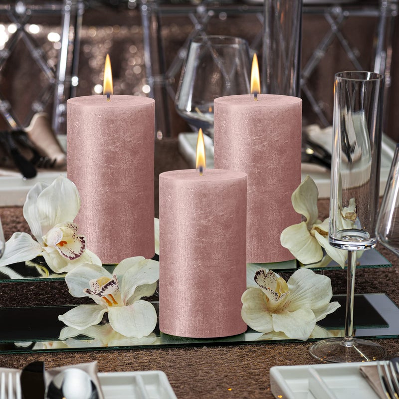 BOLSIUS Pink Shimmer Metallic Pillar Candles 4 Pack - 2.75 X 7.5 Inches - Premium European Quality - Includes Natural Plant-Based Wax - Unscented Dripless Smokeless 85 Hour Party & Wedding Candles - Image 5